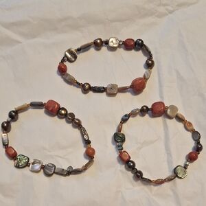 Lia Sophia Earthy Tones Beaded Stretchy Bracelets (Set Of 3)